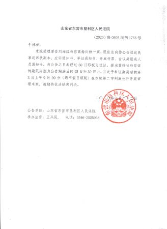 （2020）鲁0505民初1755号—于栋栋