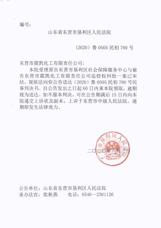 （2020）鲁0505民初780号—东营市震凯化工有限责任公司